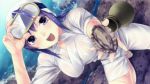 abalone absurdres artist_request barefoot blue_hair diving_goggles diving_mask dutch_angle game_cg highres hirano_katsuyuki holding japanese_clothes looking_at_viewer love_application open_mouth outstretched_hand purple_eyes see-through takigawa_aoi teeth toes touch_shiyo! violet_eyes water wet 