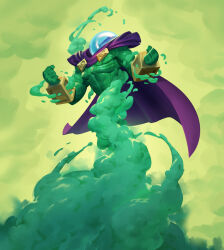  above_clouds blue_cape blue_scarf blue_shirt bodysuit bracelet cape clenched_hand clenched_hands clouds cloudy_sky dynamic_pose fishbowl_helmet floating flying green_bodysuit helmet jewelry levitation male_focus marvel marvel_snap mask max_grecke muscular muscular_male mysterio official_art scarf shirt sky smoke smoke_trail solo_focus spandex spider-man_(series) superhero_costume 