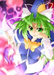  bow chin_rest cup ghost ghost_tail green_eyes green_hair hat kokujuuji long_hair mima skull smirk solo touhou touhou_(pc-98) wine_glass you_gonna_get_raped 