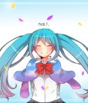  ^_^ arms_behind_back blue_hair capelet closed_eyes eyes_closed gradient_hair hatsune_miku long_hair multicolored_hair rooto smile solo twintails vocaloid 