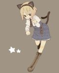  absurdres alice_margatroid animal_ears bad_id black_eyes blonde_hair boots capelet cat_ears cat_tail grey_background hairband highres open_mouth sahara1006 sahara_mizuki simple_background solo star tail touhou 