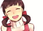  blush brown_hair closed_eyes doujima_nanako eyes_closed goodbye open_mouth persona persona_4 ribbon saeuchobab smile solo sweater sweater_vest turtleneck twintails 