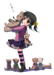  child highres kuromaru looking_at_viewer open_mouth original simple_background skirt striped stuffed_animal stuffed_toy teddy_bear translated twintails white_background 