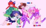  black_hair bunny_ears cat_ears cat_tail doka dress inaba_tewi kaenbyou_rin purple_hair reisen_udongein_inaba reiuji_utsuho retro short_hair tail touhou traditional_media 