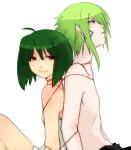  bdsm bob_cut bondage brera_sterne good_end green_hair happy incest macross macross_frontier pointy_ears purple_eyes ranka_lee red_eyes shirtless siblings smile spiked_hair spiky_hair suigintouin tied violet_eyes 