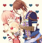  brown_hair final_fantasy final_fantasy_xiii final_fantasy_xiii-2 gloves hug jewelry long_hair mog necklace noel_kreiss pink_hair serah_farron smile uu_(13949795) 