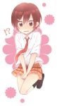  1girl blush blush_stickers brown_eyes brown_hair danshi_koukousei_no_nichijou hair_ornament hairpin necktie ringo-chan_(danshi_koukousei) short_hair skirt solo umeno 