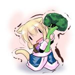  animal_ears blonde_hair blush broccoli broccoli_(vegetable) cat_ears cat_tail chibi extra_ears hoshizuki_(seigetsu) mizuhashi_parsee open_mouth pointy_ears puru-see solo tail touhou trembling 