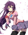  bakemonogatari blue_eyes blush highres long_hair looking_back minisee monogatari_(series) purple_hair senjougahara_hitagi stapler thigh-highs thighhighs 