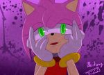  blaze-baitong blood blood_splatter bust face gloves green_eyes hands_on_own_cheeks hands_on_own_face looking_at_viewer mirai_nikki no_humans open_mouth parody pink_hair ringed_eyes sega signature solo sonic_the_hedgehog teeth yandere_trance 