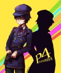  androgynous artist_request blue_eyes blue_hair cabbie_hat crossdressinging detective female gun hat looking_at_viewer pants persona persona_4 reverse_trap shadow shirogane_naoto short_hair signature solo standing tomboy weapon 