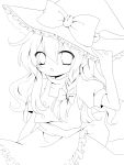  braid hat highres kirisame_marisa lineart long_hair looking_at_viewer monochrome solo touhou witch witch_hat yumemomosaka 