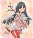  adapted_costume black_hair blush bow branch hime_cut houraisan_kaguya jeweled_branch_of_hourai long_hair mayo_riyo race_queen racequeen sample solo thigh-highs thighhighs touhou 