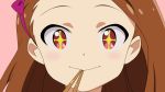  brown_hair chopsticks idolmaster minase_iori pink_headband starry_eyes vector 