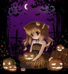  animal_ears bat blush cat_ears copyright_request crescent_moon cross fishnet_legwear fishnet_pantyhose fishnet_stockings fishnets flat_chest halloween jack-o&#039;-lantern jack-o'-lantern kuromaru legwear looking_at_viewer moon pantyhose sitting solo thigh-highs thighhighs twintails 