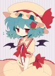  bad_id bat_wings blue_hair bow haru_(kyou) hat red_eyes remilia_scarlet short_hair solo touhou wings 