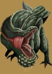  claws deviljho fangs monster monster_hunter no_humans red_eyes saliva scar simple_background spikes tongue 