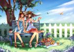  bad_id basket bench bow copyright_request dress fence food fruit hand_holding headphones high_heels holding_hands liy093275411 multiple_girls open_shoes paper_airplane sandals tree 