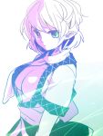  breasts bust green_eyes kiguchiko mizuhashi_parsee open_clothes open_shirt pointy_ears scarf short_hair solo spot_color touhou 
