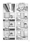  2girls 4koma :x animal_ears cat_ears cat_tail comic falling glasses hoodie jumping multiple_girls original reading shorts silent_comic socks squatting tail twintails window yassy 