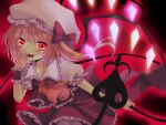  ascot blonde_hair blood flandre_scarlet hat laevatein looking_at_viewer open_mouth red_eyes smile solo the_embodiment_of_scarlet_devil touhou wings yumemomosaka 