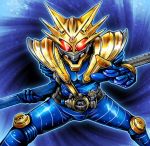  1boy armor belt compound_eyes helmet kamen_rider kamen_rider_fourze_(series) kamen_rider_meteor male solo staff weapon 
