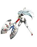  aqua_hair axe battle_axe blue_hair headphones knee_pads labrys long_hair miniskirt persona persona_4 persona_4:_the_ultimate_in_mayonaka_arena pleated_skirt ponytail red_eyes robot_joints school_uniform skirt soejima_shigenori solo very_long_hair weapon 
