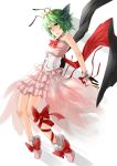  antennae bare_shoulders bifrst bow butterfly_wings cape choker corset crown frilled_skirt green_eyes highres princess_wriggle ribbon shoes short_hair solo tiara touhou white_background wings wriggle_nightbug wrist_cuffs 
