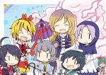  6+girls :&lt; ^_^ ahoge animal_ears black_hair blonde_hair broom brown_hair capelet closed_eyes dowsing_rod eyes_closed geta gradient_hair green_hair grey_hair hat hijiri_byakuren hood houjuu_nue jeweled_pagoda karakasa_obake kasodani_kyouko kumoi_ichirin lavender_hair long_hair mouse_ears mouse_tail multicolored_hair multiple_girls murasa_minamitsu nazrin open_mouth purple_hair raccoon_tail shawl short_hair smile sweatdrop tail tatara_kogasa tongue tongue_out toramaru_shou touhou umbrella undefined_fantastic_object unzan yamabuki_(yusuraume) |_| 