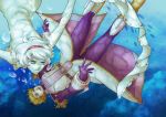  1girl 3-daijobu bare_shoulders blonde_hair blue_eyes bob_cut boots cis_(tiger_&amp;_bunny) dress epaulettes hairband keith_goodman power_suit short_hair sky_high superhero swimming tiger_&amp;_bunny underwater white_hair 