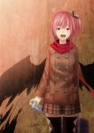  ac_(eshi) argyle argyle_legwear bad_id bag coat looking_at_viewer open_mouth original plaid plaid_skirt pleated_skirt red_eyes red_hair red_scarf redhead scarf side_ponytail skirt solo spray_can spray_paint standing thigh-highs thighhighs wings zettai_ryouiki 