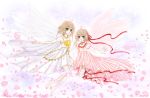  brown_hair card_captor_sakura cardcaptor_sakura child dress green_eyes highres kanaoto_neiro kinomoto_sakura multiple_girls ribbon sakura_hime short_hair tsubasa_chronicle wings 