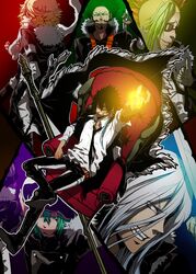  animal belphegor_(reborn) belt black_hair black_pants blonde_hair blue_eyes boots chair everyone facial_hair feather flag fran_(reborn) fur_collar gloves green_eyes green_hair grey_hair grin hair_over_eyes hat jacket katekyo_hitman_reborn katekyo_hitman_reborn! levi-a-thon leviathan_(reborn) long_hair lussuria lussuria_(reborn) mammon_(reborn) mohawk multiple_boys mustache necktie purple_hair scar short_hair sitting smile sunglasses superbi_squalo sword throne tiara varia weapon xanxus 