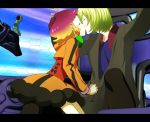  1girl aquarion_(series) aquarion_evol blonde_hair closed_eyes coat couple dress eyes_closed formal gloves goma_(zyxw) gradient_hair jin_muso jin_musou kiss multicolored_hair orange_hair purple_hair short_hair yunoha_thrul 