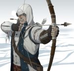  assassin&#039;s_creed assassin&#039;s_creed_iii assassin's_creed assassin's_creed_iii belt bow_(weapon) connor_(assassin&#039;s_creed) connor_(assassin's_creed) connor_kenway gb_(doubleleaf) genmaipudding gloves gun holster hood knife mouth_hold snow vambraces weapon 