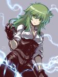  breasts cleavage electricity gloves green_eyes green_hair kaneko_tsukasa long_hair ophiuchus_shaina saint_seiya solo 