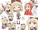  &gt;_&lt; 2012 :&lt; :d =_= ^_^ blonde_hair blue_eyes closed_eyes crossed_arms dated eyes_closed head_bump heart holding long_hair manzyu multiple_persona multiple_views musical_note open_mouth outstretched_arm school_uniform smile solo standing tomato_costume toshinou_kyouko translation_request young yuru_yuri ||_|| 