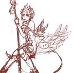  armor armored_dress bare_shoulders choker crown dress elbow_gloves gloves gwendolyn monochrome odin_sphere pan!ies polearm short_hair sketch solo spear thigh-highs thighhighs weapon wings 