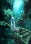  akaikitsune back blue_hair bubble hat highres murasa_minamitsu sailor_dress sailor_hat shirt short_hair shorts sitting solo touhou underwater wreckage 