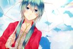  akatsuki_(4941086) akitsuki_(akiduko) clouds hatsune_miku headphones sky umbrella vocaloid 