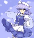  apron bloomers blue_eyes blue_hair breasts hat letty_whiterock scarf short_hair smile solo touhou 