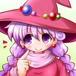  blush braid hat long_hair lowres meiru_mebi monster_maker no_nose pointing purple_eyes purple_hair rufia_(monster_maker) smile solo twin_braids twintails violet_eyes white_background witch_hat 