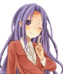  bust kawashima_ami long_hair purple_eyes purple_hair school_uniform simple_background solo toradora! violet_eyes wakamiya_yasuki white_background wink 