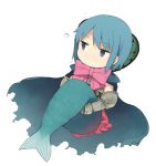  blue_eyes blue_hair bow bubble cape chibi floating gauntlets mahou_shoujo_madoka_magica mermaid miki_sayaka monster_girl oktavia_von_seckendorff short_hair simple_background skirt solo spoilers torn_cape tsuzuya_(knt31) white_background witch_(madoka_magica) 