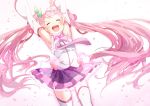  armpits arms_up cherry closed_eyes detached_sleeves eyes_closed food fruit hatsune_miku long_hair necktie open_mouth petals pink_hair sakura_miku skirt solo thigh-highs thighhighs twintails ume_(plumblossom) very_long_hair vocaloid 