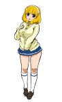  blonde_hair butaneko cardigan highres kise_yayoi open_mouth precure school_uniform short_hair skirt smile_precure! solo white_background yellow_eyes 