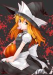  blonde_hair bow braid candy dress hair_bow hat hat_bow kirisame_marisa lollipop long_hair mouth_hold pumpkin single_braid solo touhou witch witch_hat yellow_eyes 