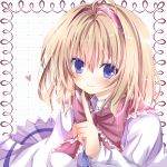  ahoge alice_margatroid blonde_hair blue_eyes bow capelet face fingers hairband highres nanase_nao portrait short_hair smile solo touhou 
