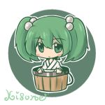  blush_stickers bucket character_name chibi fushigi_ebi green_hair hair_bobbles hair_ornament in_bucket in_container kisume solo touhou twintails 