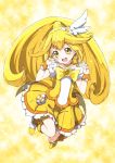  :d bike_shorts blonde_hair blush boots choker cure_peace double_v dress errant kise_yayoi long_hair magical_girl open_mouth ponytail precure shorts_under_skirt smile smile_precure! solo v wrist_cuffs yellow yellow_background yellow_dress yellow_eyes 